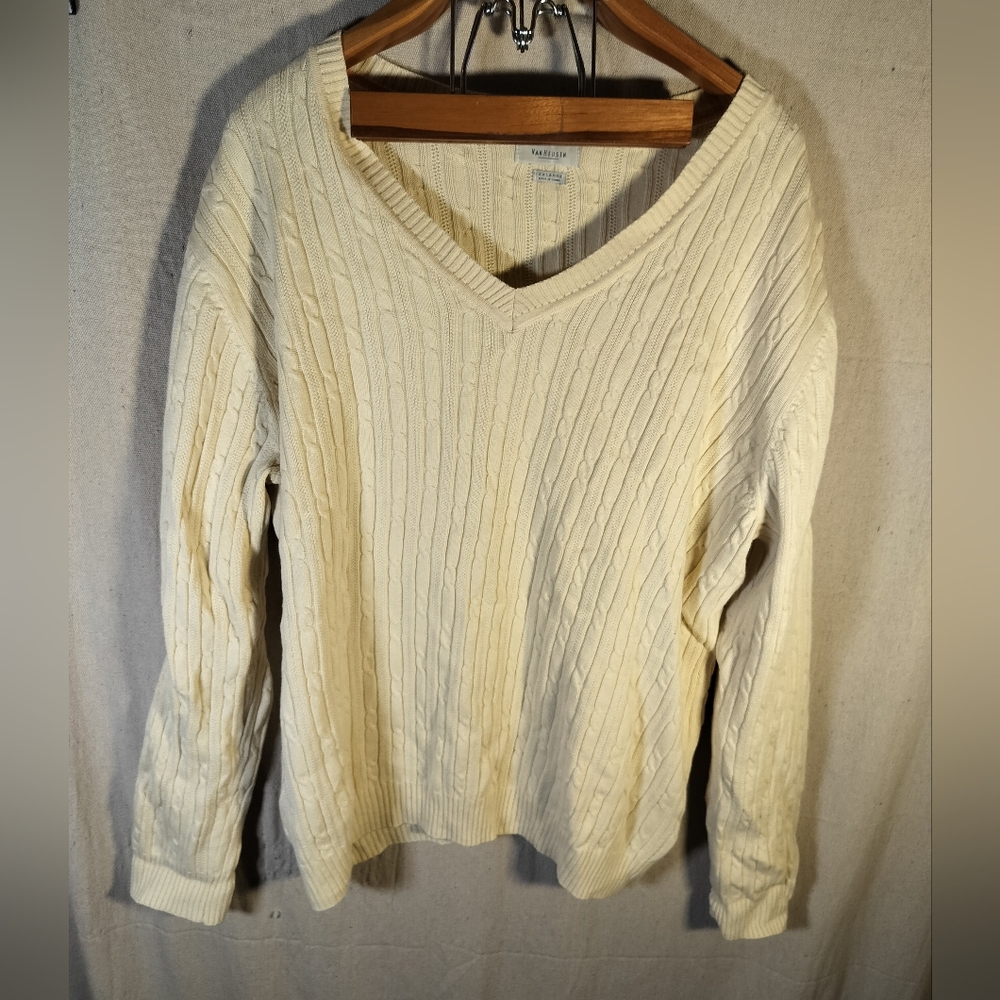 Woman's cream v neck XXL Van Heusen lightweight knit style sweater great shape - Picture 1 of 5